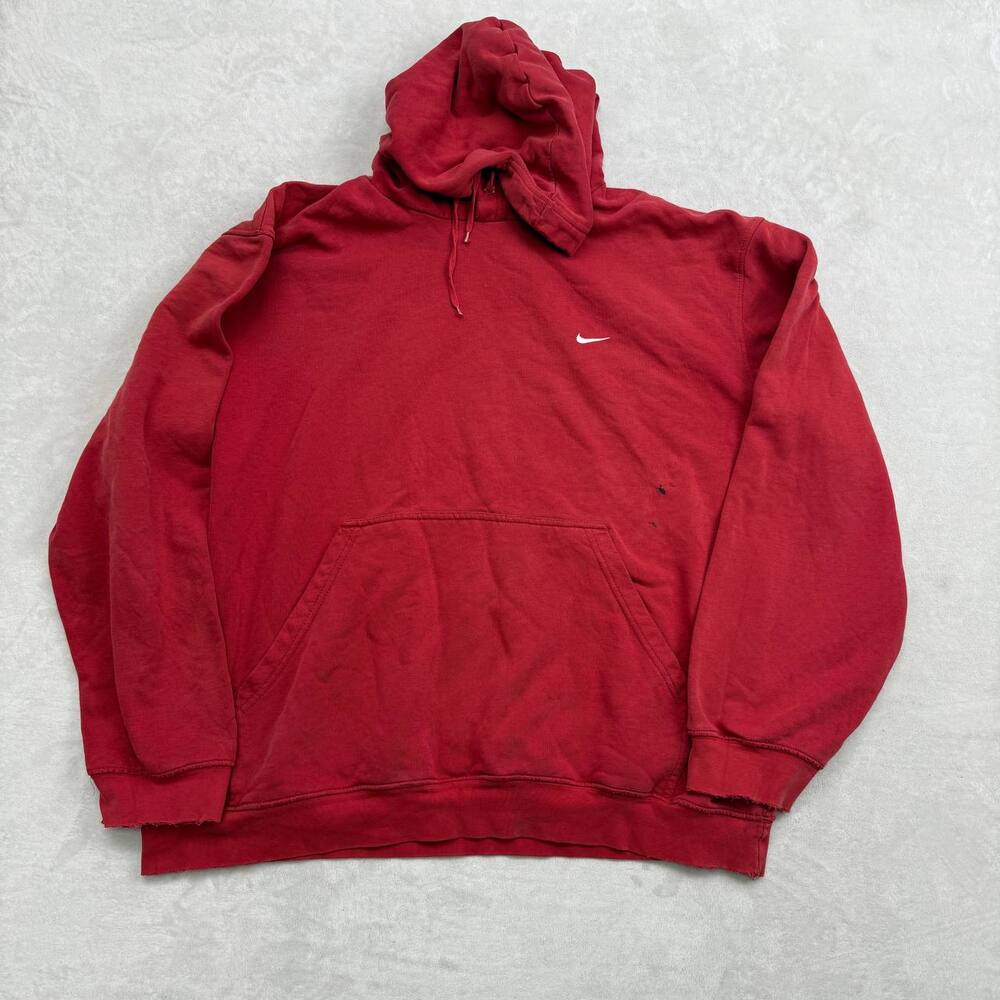 Nike Men's Hoodie Red Size XXL Embroidered Swoosh Pullover Long Sleeve